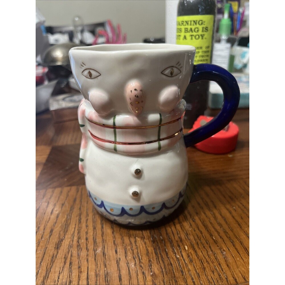 Anthropologie BIRDCANFOX Joyeux Noel Ceramic Snowman Mug Christmas Bird Can Fox